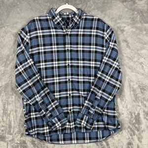 Banana Republic BR Mens Plaid Flannel Button Up Shirt XL Standard Fit Blue Black